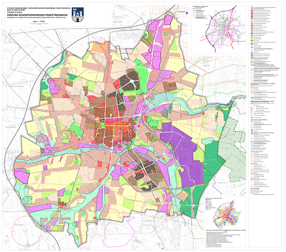 Grafika przedstawia pomniejszony rysunek studium uwarunkowań i kierunków zagospodarowania przestrzennego miasta Częsochowy – Kierunki Zagospodarowania Przestrzennego.